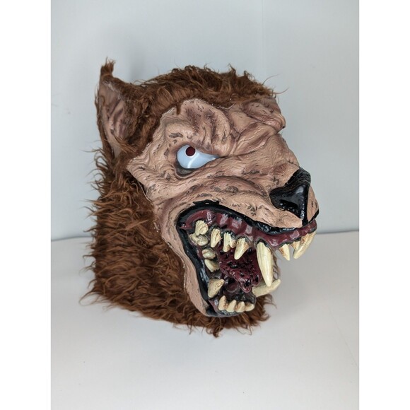 Halloween Wolfgang Wolf Face Mask Adult with Furry Brown Fur Rubber - Picture 2 of 10